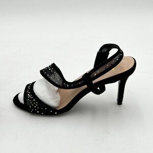 XYD Black Open Toe Sandals High Heel Rhinestone Mesh Strappy Comfy Party Shoes